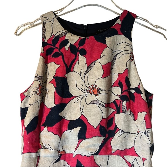 Ann Taylor Petite Pink Beige Floral Midi Dress Sleeveless Fit Flare Linen 2P - Picture 4 of 9